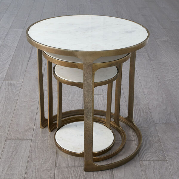 Brass Marble Top Nesting Table, Set of Three, image 2