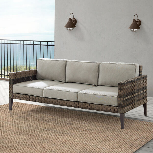Prescott Taupe and Brown Outdoor Wicker Sofa, image 6