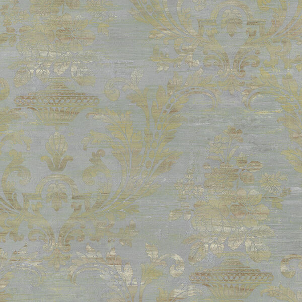 Sari Damask Blue and Brown Wallpaper - SAMPLE SWATCH ONLY, image 1