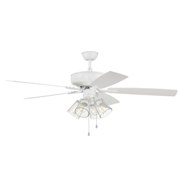 Pro Plus White 52-Inch Four-Light Ceiling Fan with Clear Glass Bell Shade, image 1