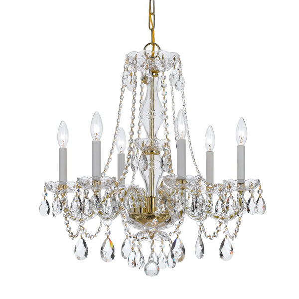 Traditional Crystal Brass Six-Light Crystal Chandelier, image 1