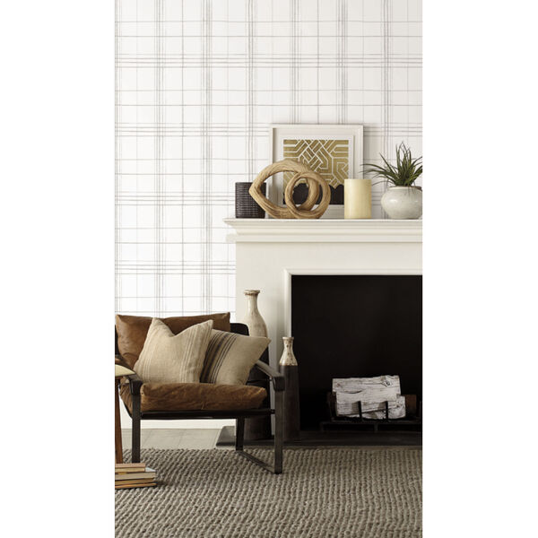 Simply Farmhouse White and Gray Plaid Wallpaper, image 6