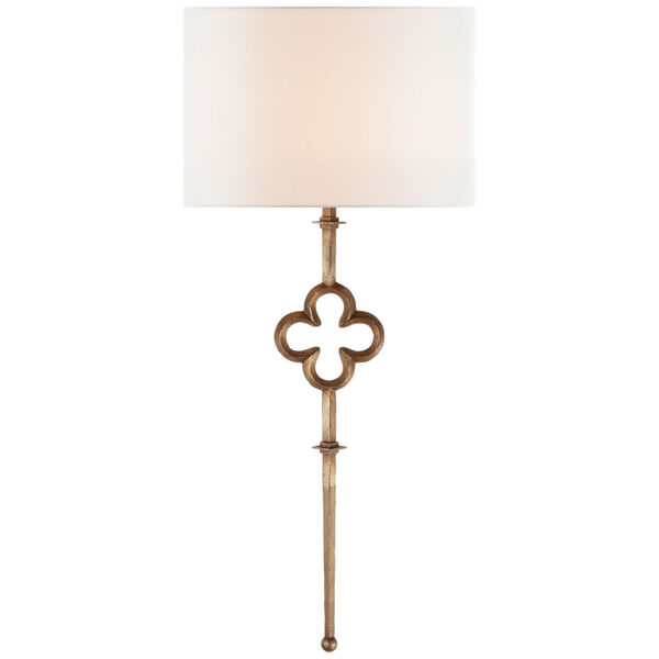 Quatrefoil Tail Sconce in Gilded Iron with Linen Shade by Suzanne Kasler, image 1