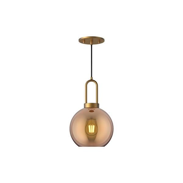 Soji Aged Gold Eight-Inch One-Light Mini Pendant with Copper Glass, image 1