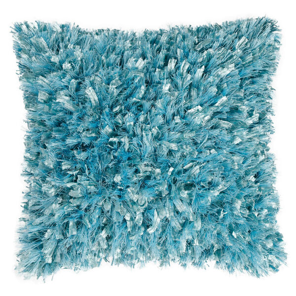 Aqua Shimmer Shag 18-Inch Pillow, image 1