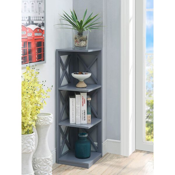 Oxford 3-Tier Corner Bookcase, Gray, image 1