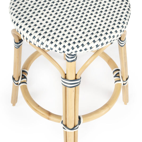 Tobias White and Navy Dot on Natural Rattan Counter Stool, image 4