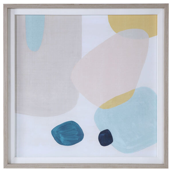 Pink Pebbles II Blue, Taupe, Yellow and Pink Framed Print, image 1