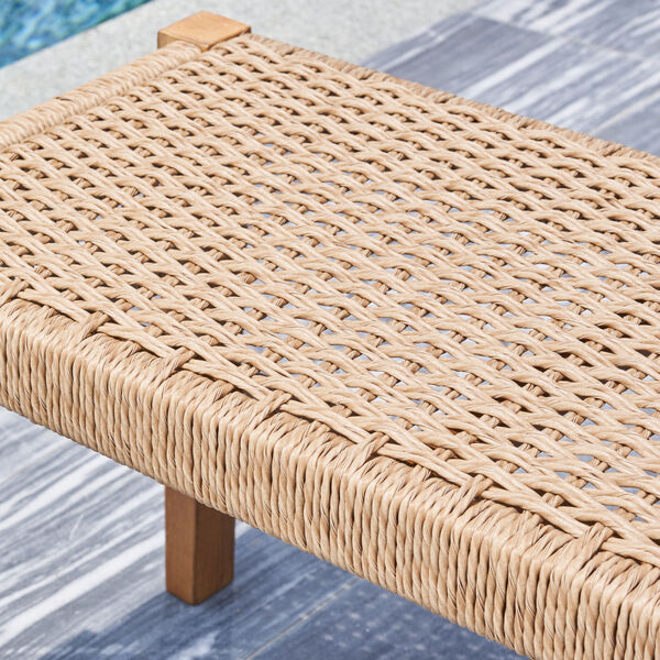 Chesapeake Honey Two-Seater Patio Acacia Wood Mixed Strapped Rattan Garden Bench, image 6