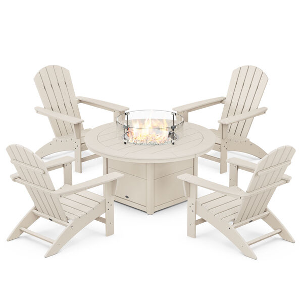 Nautical Sand Adirondack Chair Conversation Set with Fire Pit Table, 5-Piece, image 1