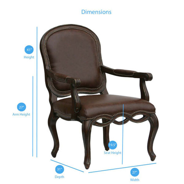 Brown Bonded Leather Chair with Elegant Detailed Carvings with Nail Head Trim, image 2