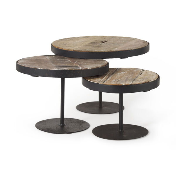 Lorenz Light Brown and Black Round Decorative Display Stand, Set of 3, image 1