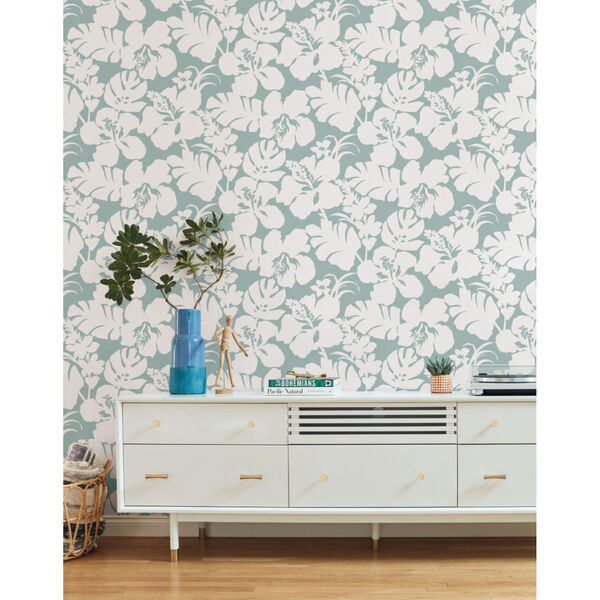 Waters Edge Light Gray Hibiscus Arboretum Pre Pasted Wallpaper - SAMPLE SWATCH ONLY, image 1