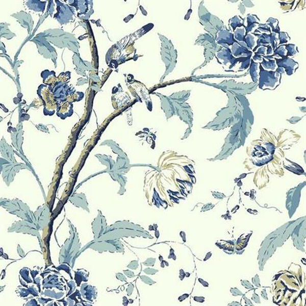 Carey Lind Vibe Teahouse Floral Blue Wallpaper, image 1