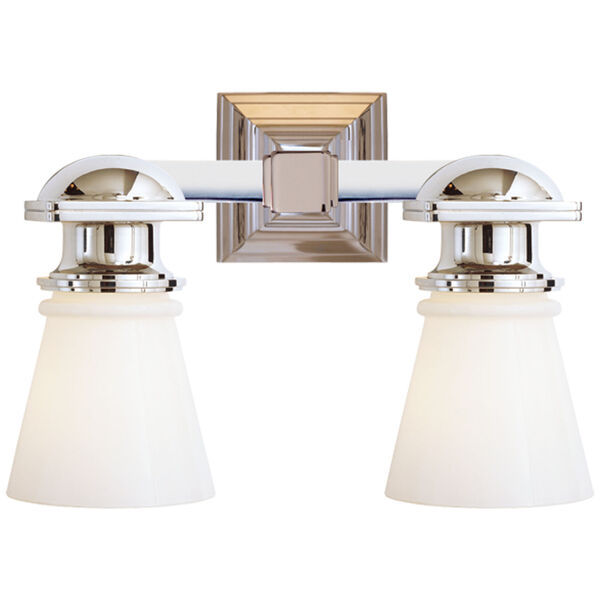 New York Subway Double Light in Polished Nickel with White Glass by Chapman and Myers, image 1