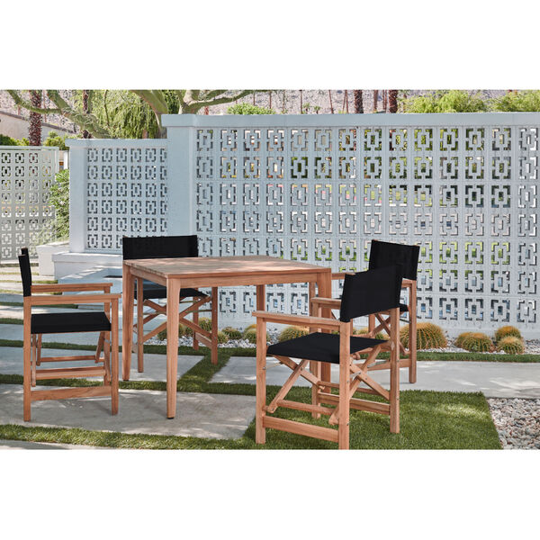 Del Ray Natural Teak  Five-Piece Square Outdoor Dining Set with Black Textilene Fabric, image 2