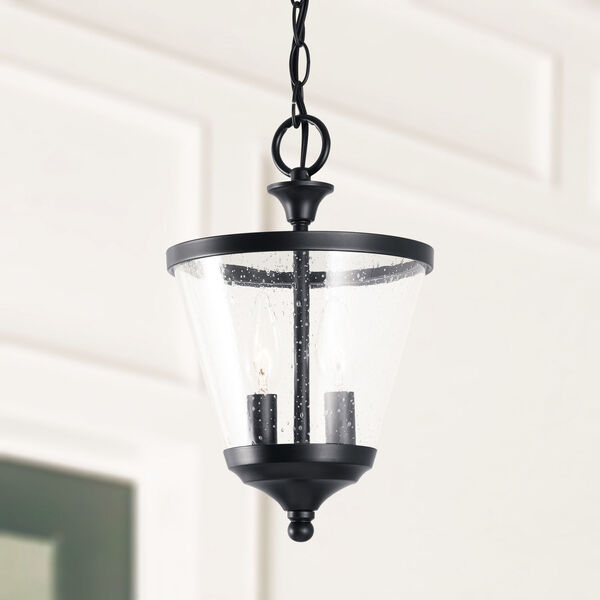 Stanton Matte Black Two-Light Foyer Pendant with Clear Seeded Glass, image 2