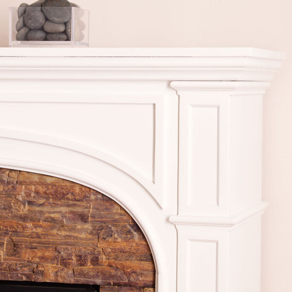 Tanaya White Electric Fireplace with Faux Stone, image 3