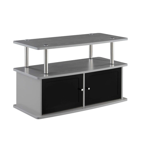 Designs2Go Gray TV Stand with Two-Storage Cabinets and Shelf, image 1