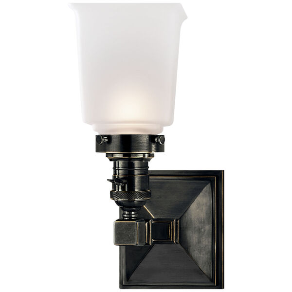 Boston Square Single Light in Bronze with Frosted Glass by Chapman and Myers, image 1
