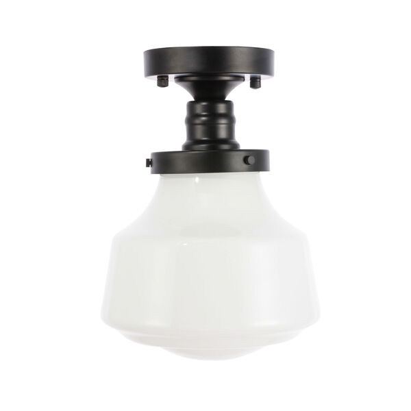 Lyle Black Eight-Inch One-Light Flush Mount with Frosted White Glass, image 3