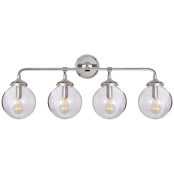 Bistro Four Light Bath Sconce in Polished Nickel with Clear Glass by Ian K. Fowler, image 1