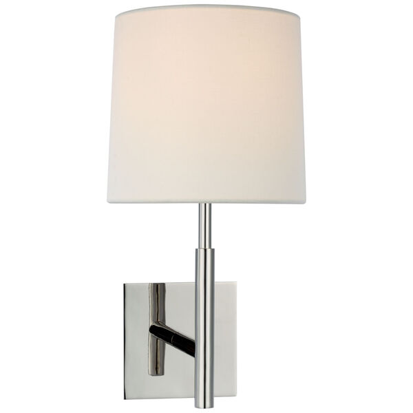 Clarion Medium Library Sconce in Polished Nickel with Linen Shade by Barbara Barry, image 1