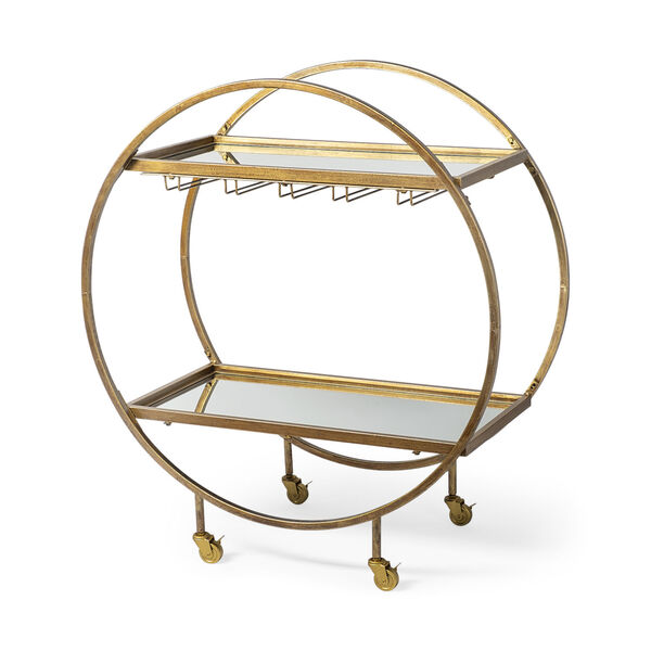 Carola Gold Two-Tier Glass Shelf Bar Cart, image 1