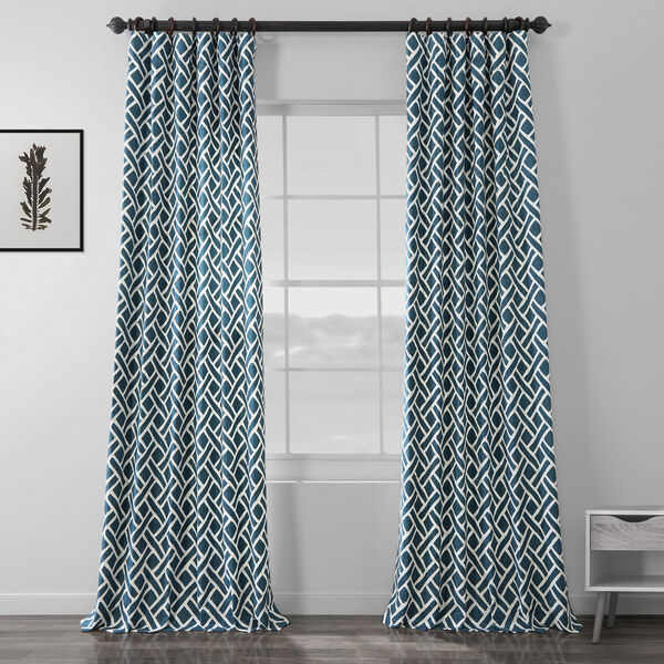 Navy Blue Printed Cotton Twill Single Panel Curtain 50 x 96, image 1