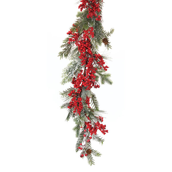 Green and Red Pine and Berry Garland, image 1