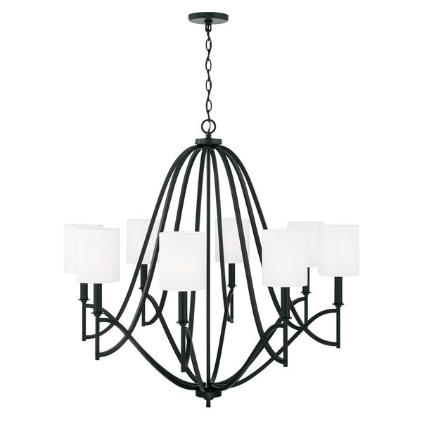 Sylvia Matte Black Eight-Light Chandelier with White Fabric Stay Straight Shades, image 3