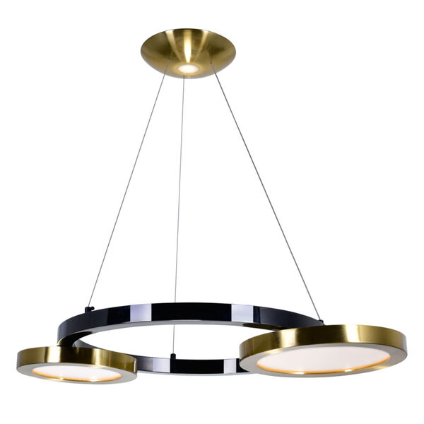 Deux Lunes Brass Pearl Black 29-Inch LED Chandelier, image 1