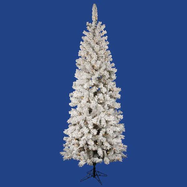 Flocked Pacific Pine 7.5 Ft. Artificial Pencil Tree with 270 Warm White LED Lights, image 1