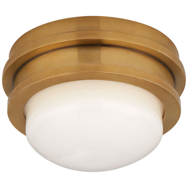 Launceton 5-Inch Solitaire Flush Mount in Antique-Burnished Brass with White Glass by Chapman and Myers, image 1