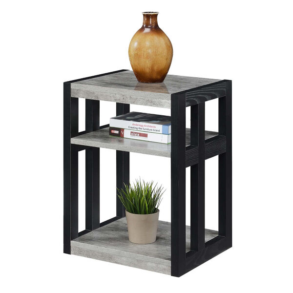 Monterey Faux Birch and Black End Table with Shelves, image 3