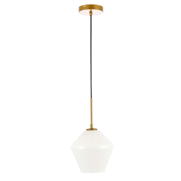Gene Brass Eight-Inch One-Light Mini Pendant with Frosted White Glass, image 5