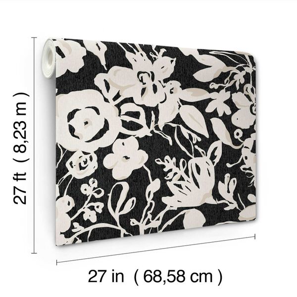 Brushstroke Floral Black Wallpaper, image 5