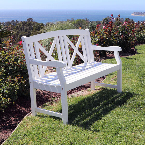 Bradley Outdoor Wood White Bench, image 2
