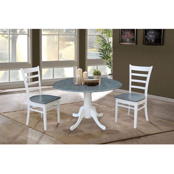 Emily White and Heather Gray 42-Inch Dual Drop leaf Table with Side Chairs, Three-Piece, image 2