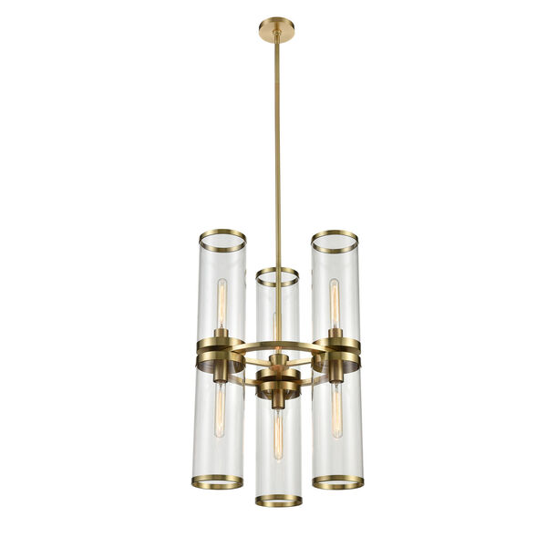 Revolve II Natural Brass Six-Light Chandelier with Clear Glass, image 1