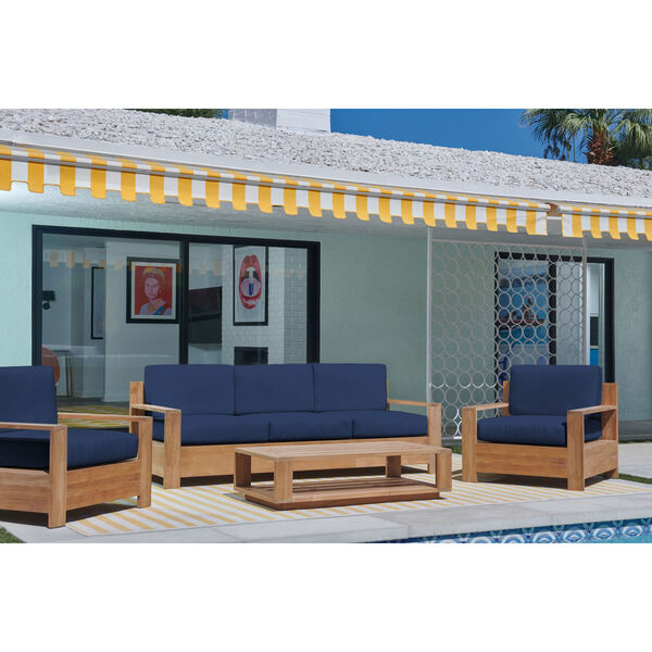 Qube Natural Teak Four-Piece Deep Seating Outdoor Sofa Set with Sunbrella Navy Blue Cushion, image 1