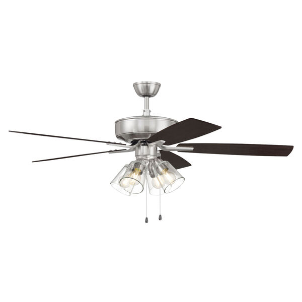 Pro Plus Brushed Polished Nickel 52-Inch Four-Light Ceiling Fan with Clear Glass Bell Shade, image 5