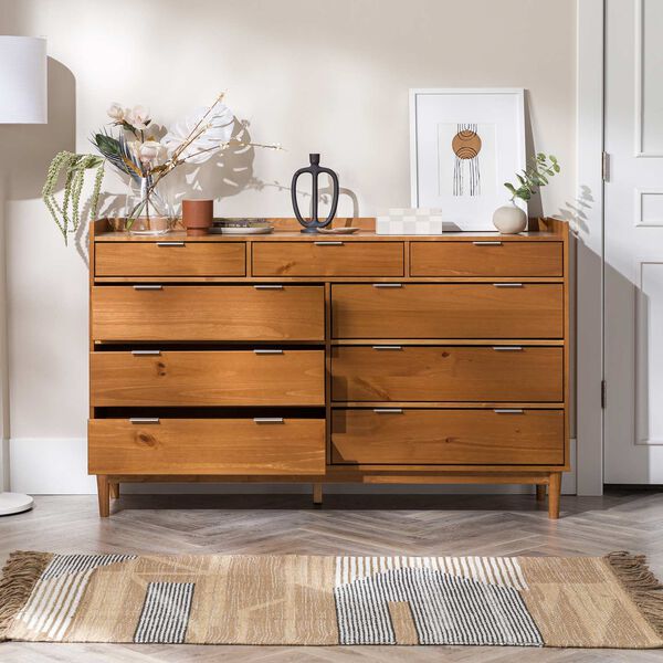 Caramel Solid Wood Nine-Drawer Dresser, image 9