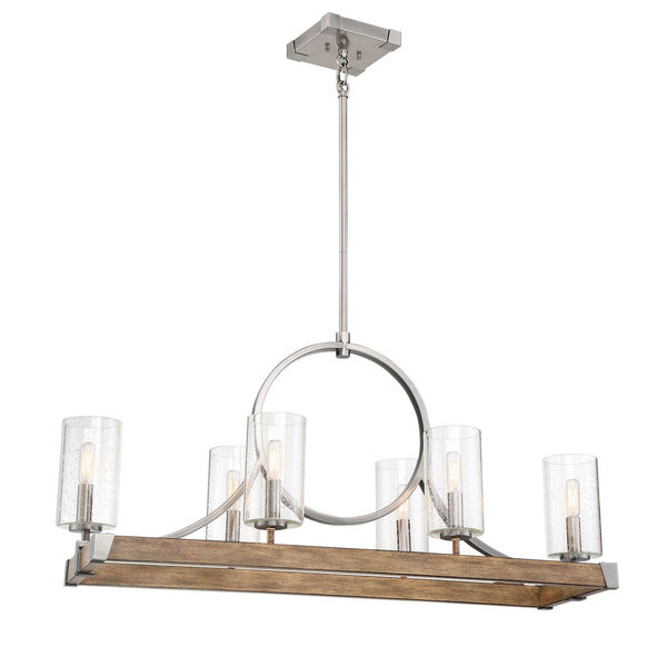 Country Estates Sun Faded Wood With Brushed Nickel 18-Inch Six-Light Chandelier, image 1