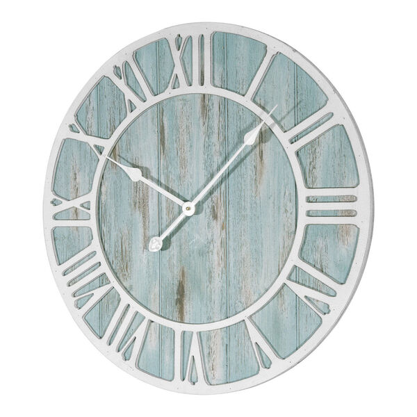 Blue and White Decorative Analog Wall Clock, image 2