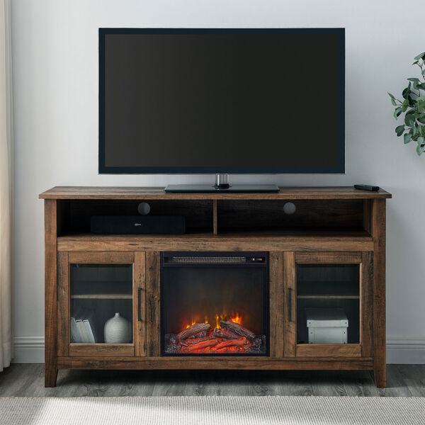 58-Inch Wood Highboy Fireplace TV Stand - Rustic Oak, image 6