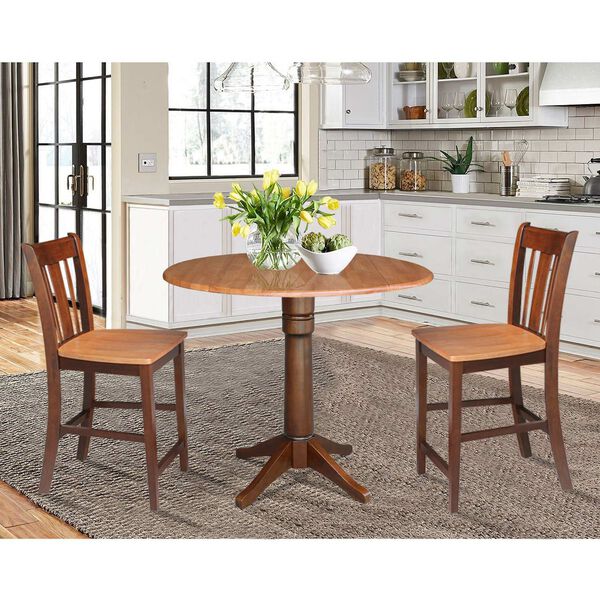 Cinnamon and Espresso 42-Inch Round Pedestal Counter Height Table with Stools, 3-Piece, image 3