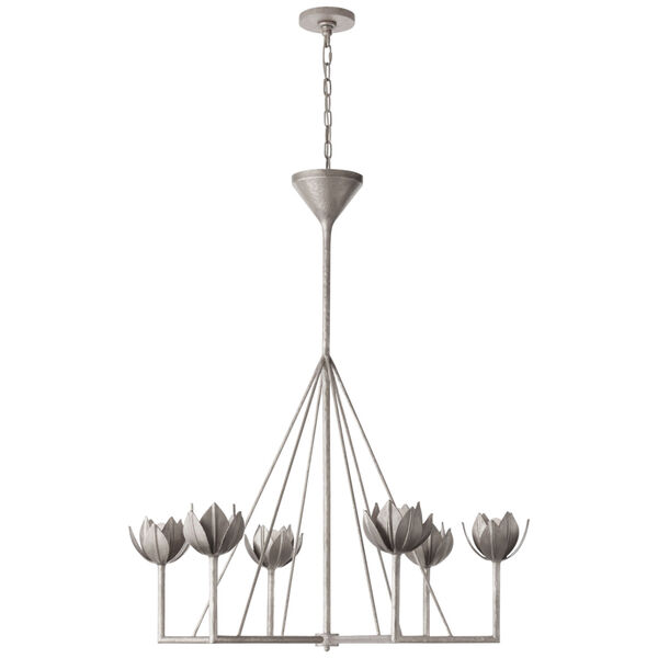 Alberto Large Single Tier Chandelier in Burnished Silver Leaf by Julie Neill, image 1