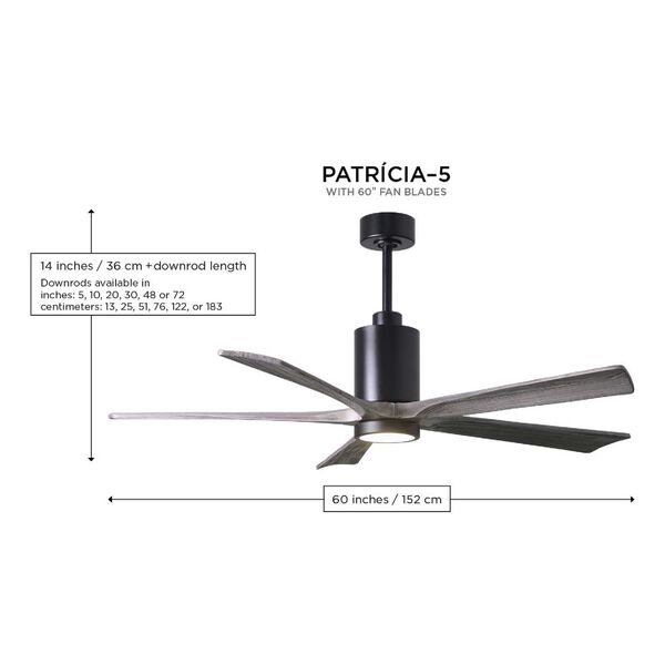Patricia-5 Matte Black and Barnwood 60-Inch Five Blade LED Ceiling Fan, image 3