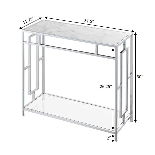 Town Square White Marble Glass Chrome Marble Glass Hall Table with Shelf, image 3